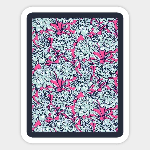 Mint and Hot Pink Leopard Peonies Sticker by Carolina Díaz